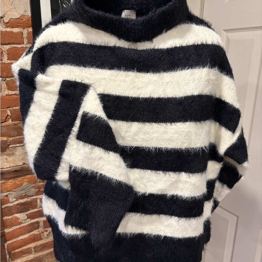 a new day Black and White Striped Turtleneck Sweater